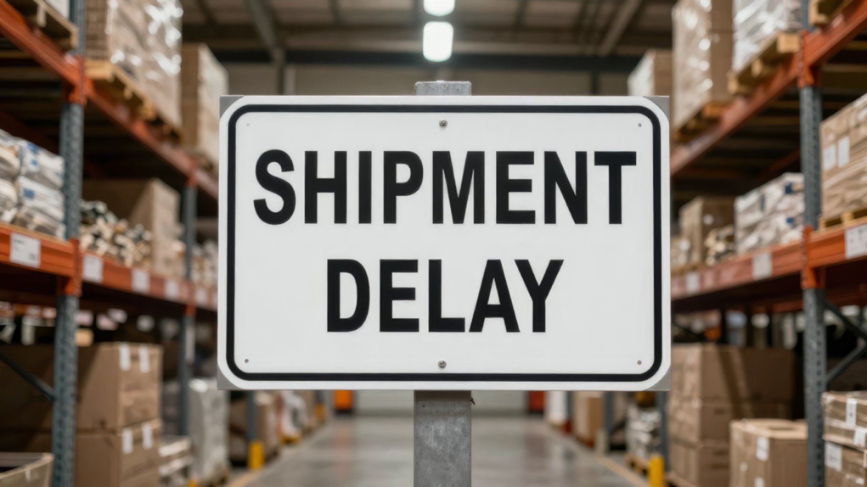 Shipment delay signage on industrial wall highlighting common AZ logistics challenges in freight transportation